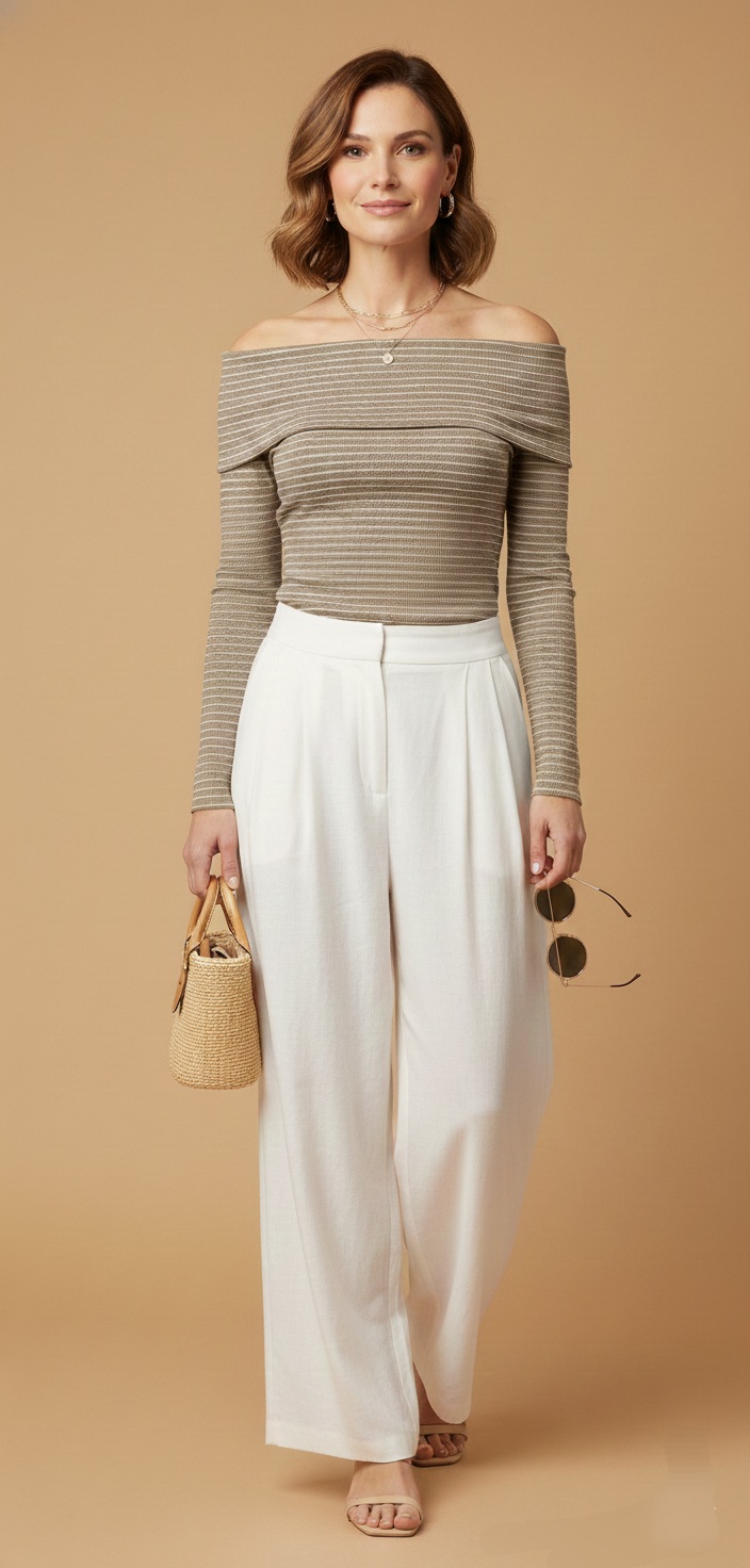 Blusa de Punto a Rayas con Escote Descubierto - Imagen 3