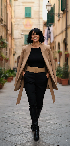 Blazer tipo vestido en tono camel con cinturón - Imagen 4