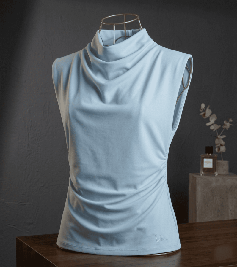 Blusa drapeada celeste manga corta 